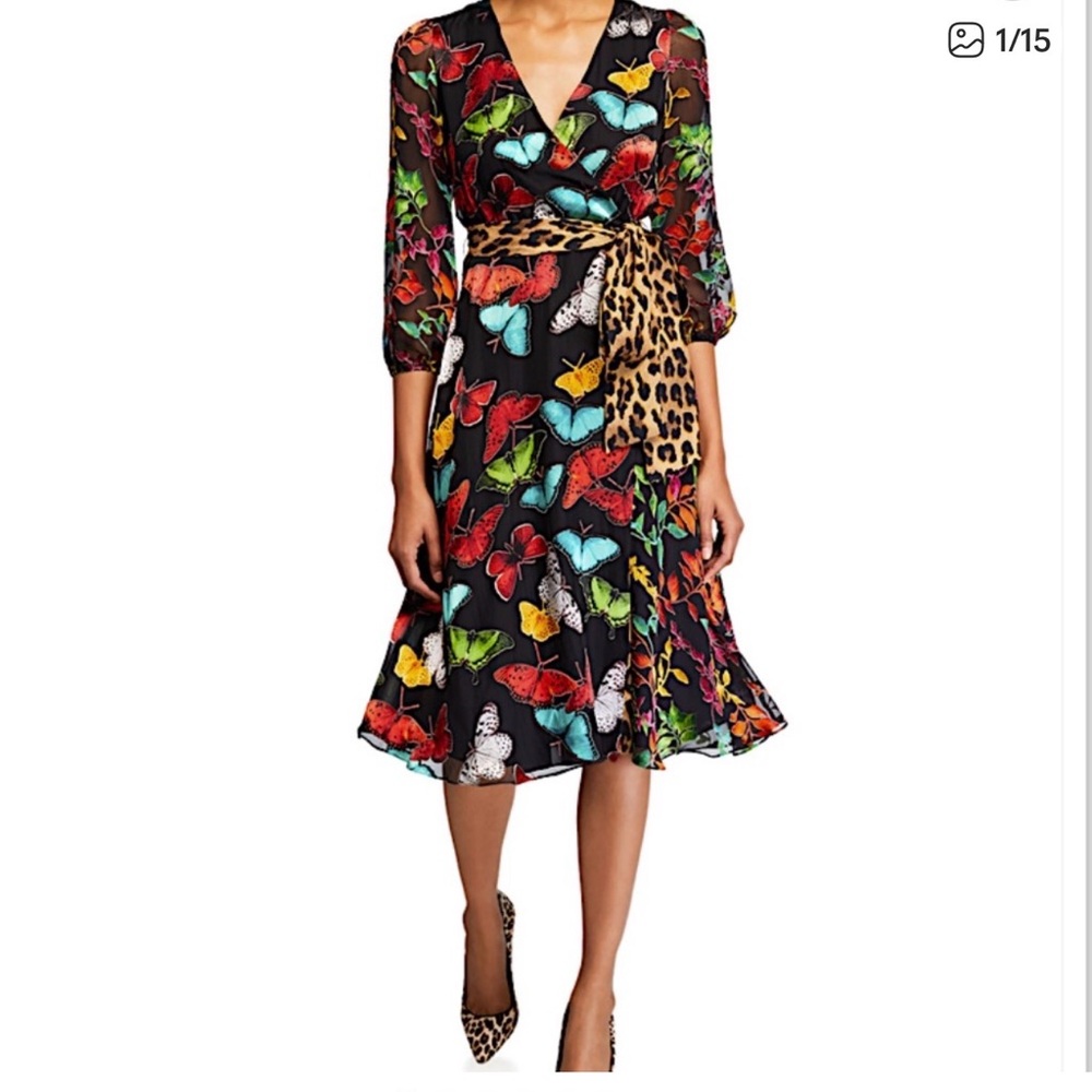 Alice + Olivia Jesse Colorful Butterfly and Leopard Dress 10